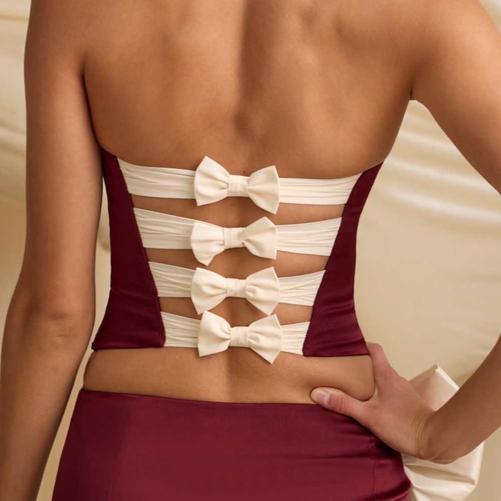 Audrina Cut Out Bow-Detail Corset Top in Wine Red US 0